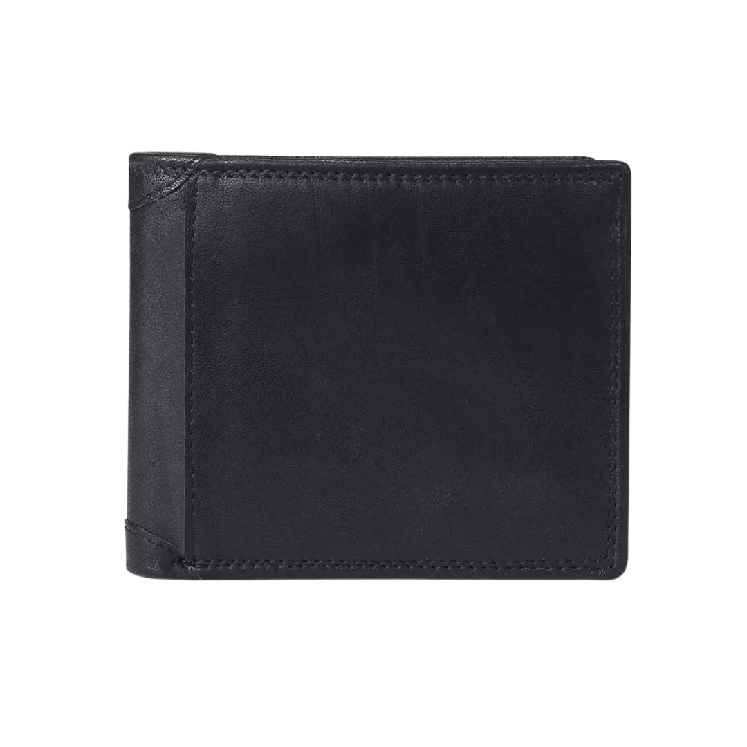 Carteira masculina em couro marrom com acabamento rústico e costuras reforçadas, oferecendo um design elegante e funcional para armazenamento de cartões e dinheiro.