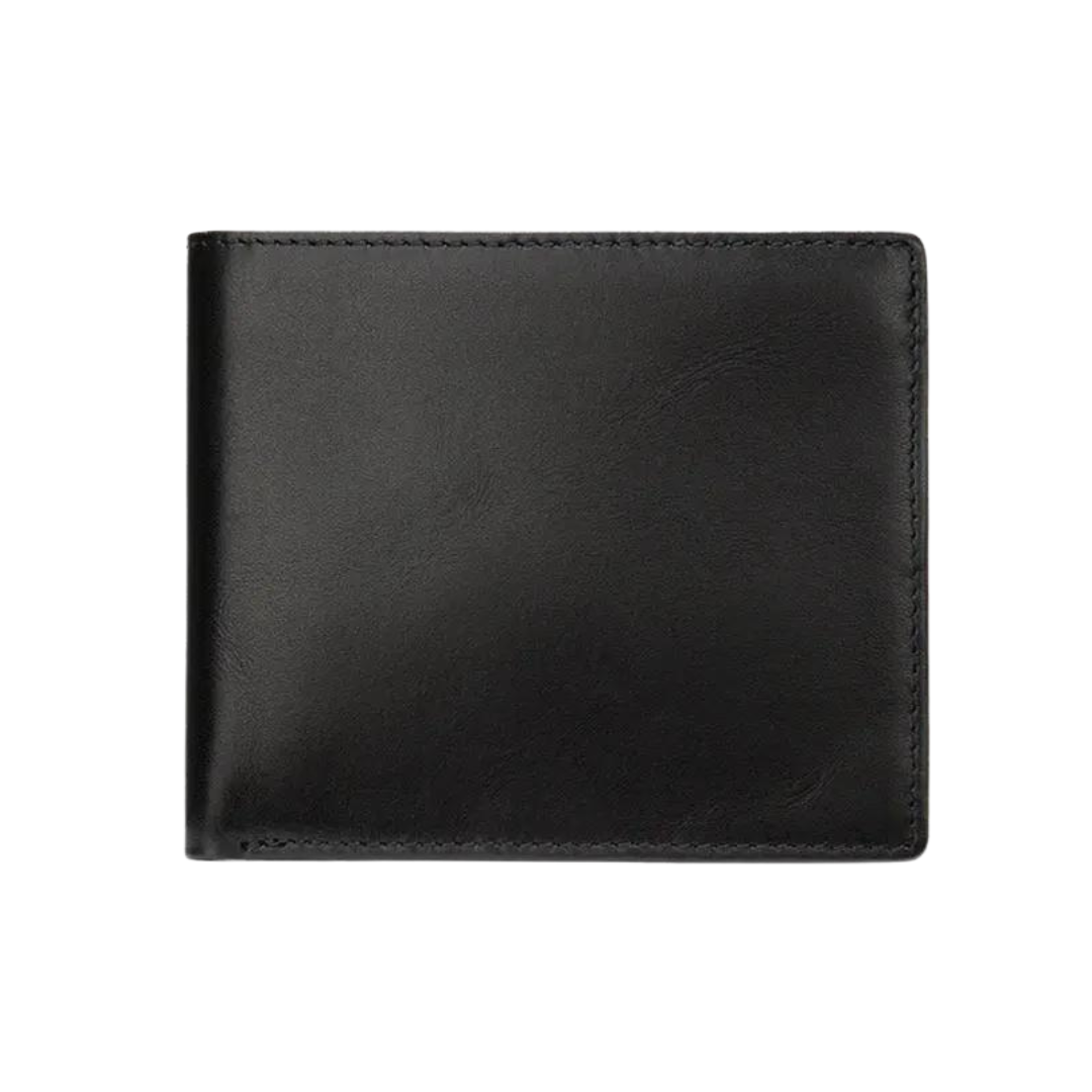 Carteira masculina em couro, com design clássico e acabamento liso, ideal para armazenamento de cartões e dinheiro de forma elegante.