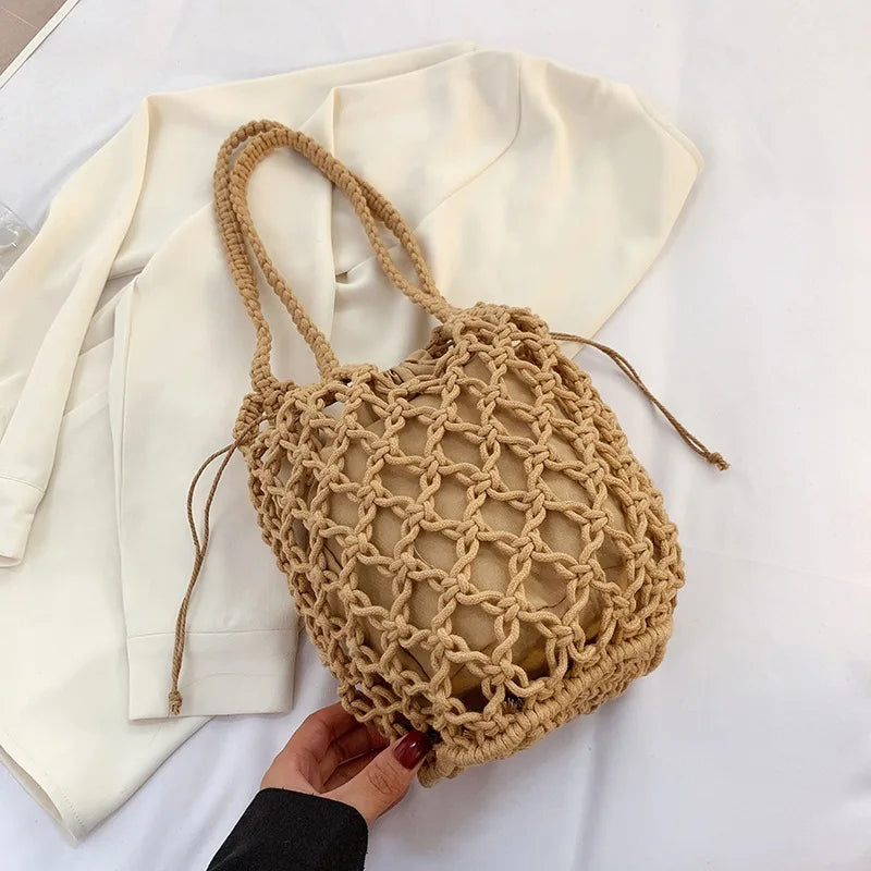 Bolsa De Praia Fios de Macramê Trançada