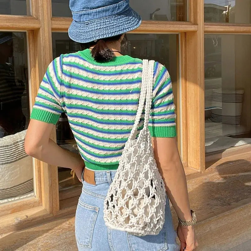 Bolsa De Praia Fios de Macramê Trançada