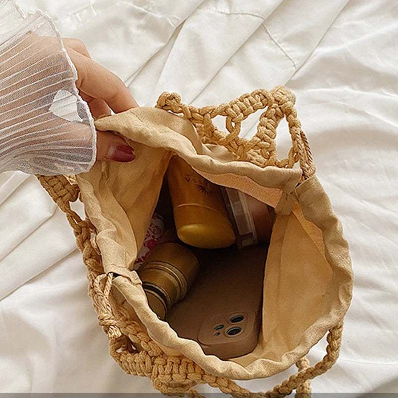 Bolsa De Praia Fios de Macramê Trançada