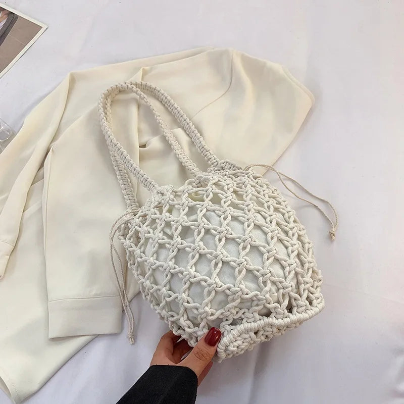 Bolsa De Praia Fios de Macramê Trançada