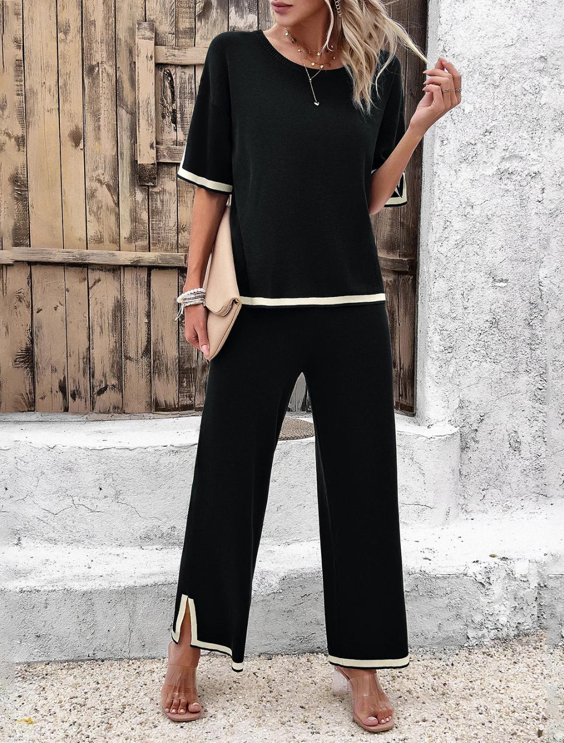 Conjunto de Suéter Feminino Manga Curta Fauchard