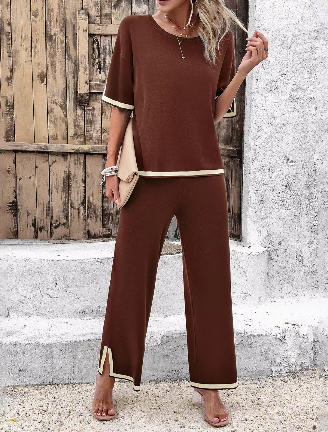 Conjunto de Suéter Feminino Manga Curta Fauchard