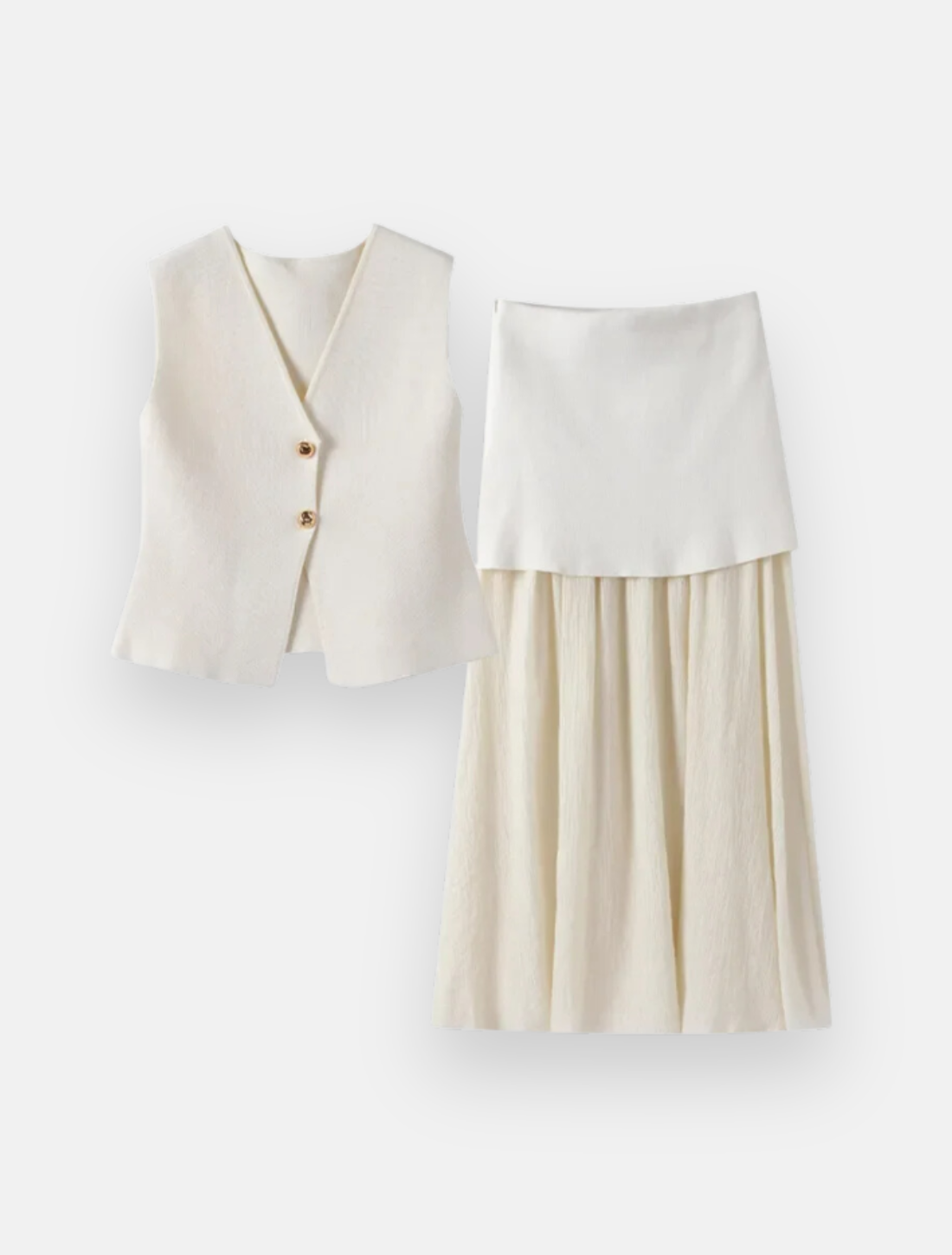 conjunto feminino branco alfaiataria calca mais colete com botoes dourado