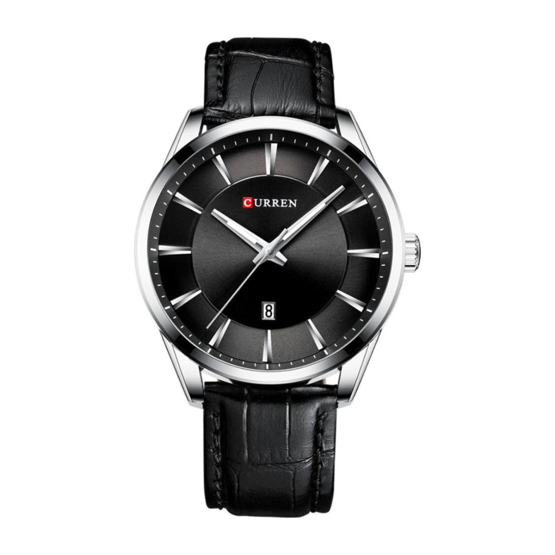 relógio curren preto com pulseira de couro