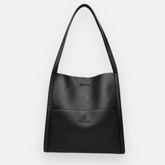 Bolsa preta de ombro com design estruturado, acabamento em material texturizado e alça única, perfeita para uso casual ou profissional.