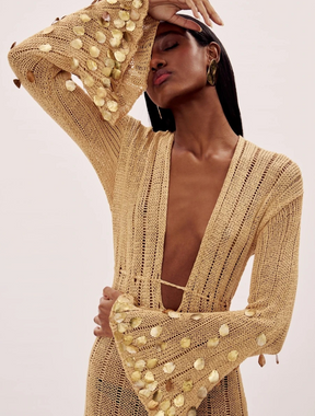 Vestido Longo Tricô Dourado Sahara