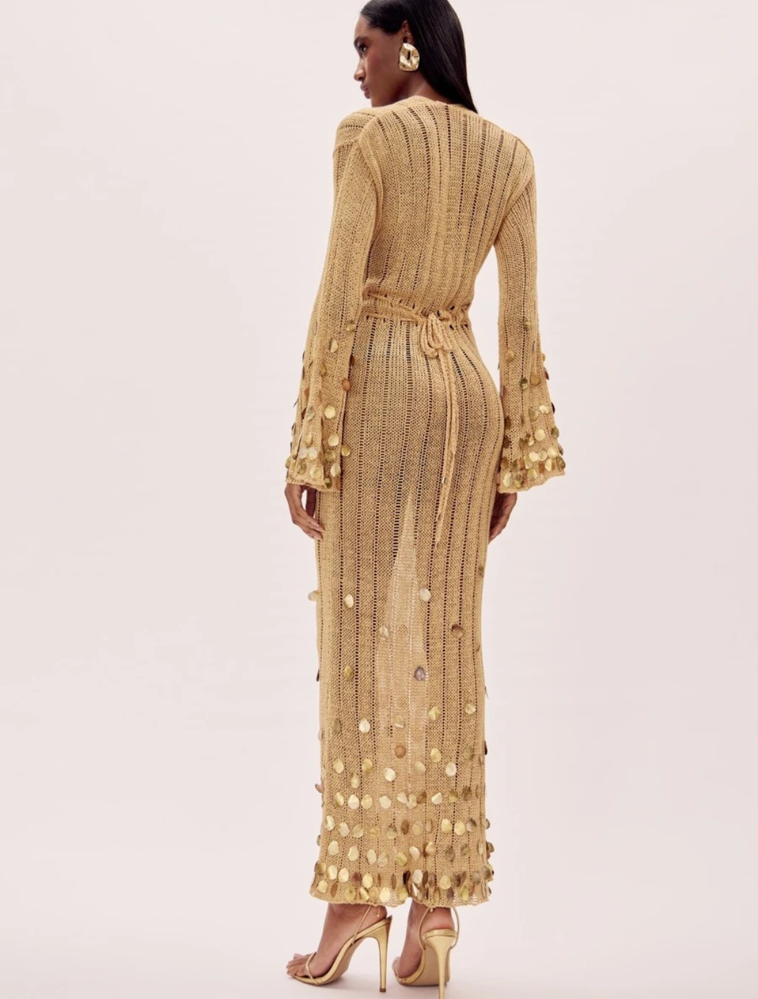 Vestido Longo Tricô Dourado Sahara