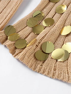 Vestido Longo Tricô Dourado Sahara