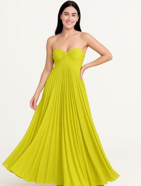 Vestido Plissado Longo Verde Blanchett