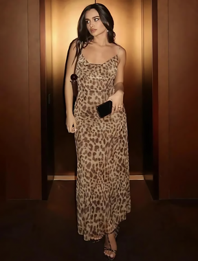 vestido com estampa de oncinha longo, animal print